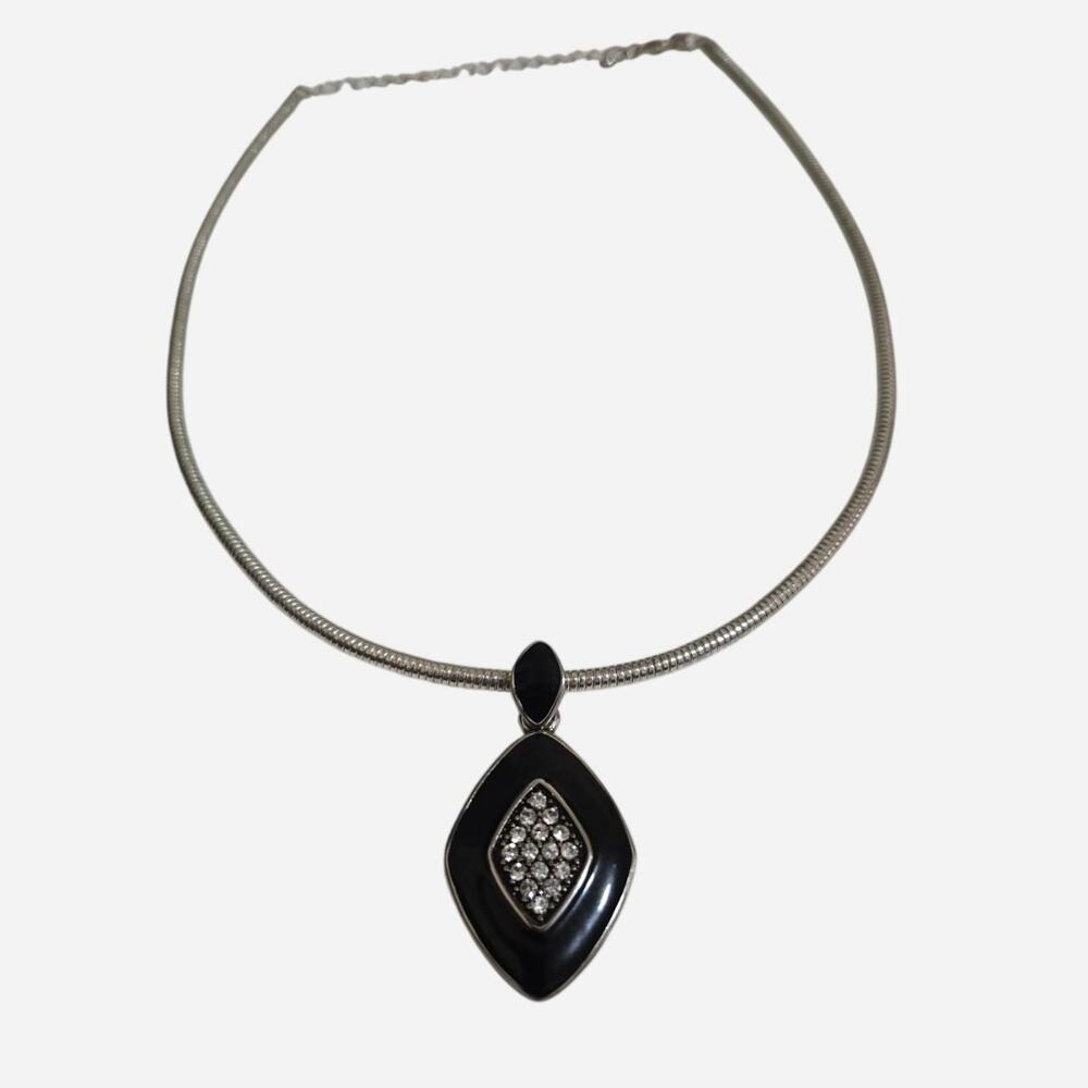 Vintage Silver Necklace with a Black Pendant